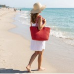 Straw Tote: Paper Straw Tote - Red -BG-R11049RD